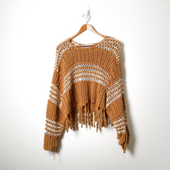 Zara Cottagecore Chunky Knit Tan Oversized Sweater
